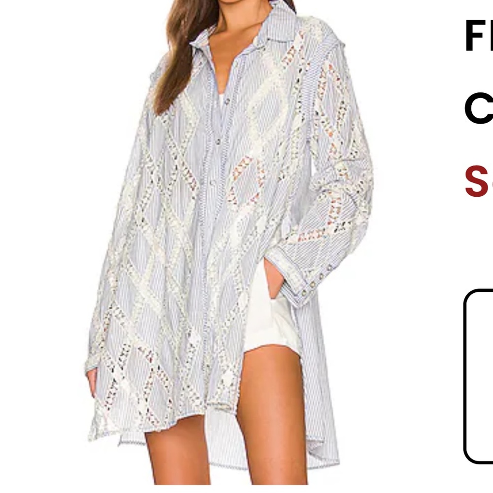 We The Free Maldives Stripes Blue&Ivory Long Line Oversized ButtonUp Shirt/Dress
